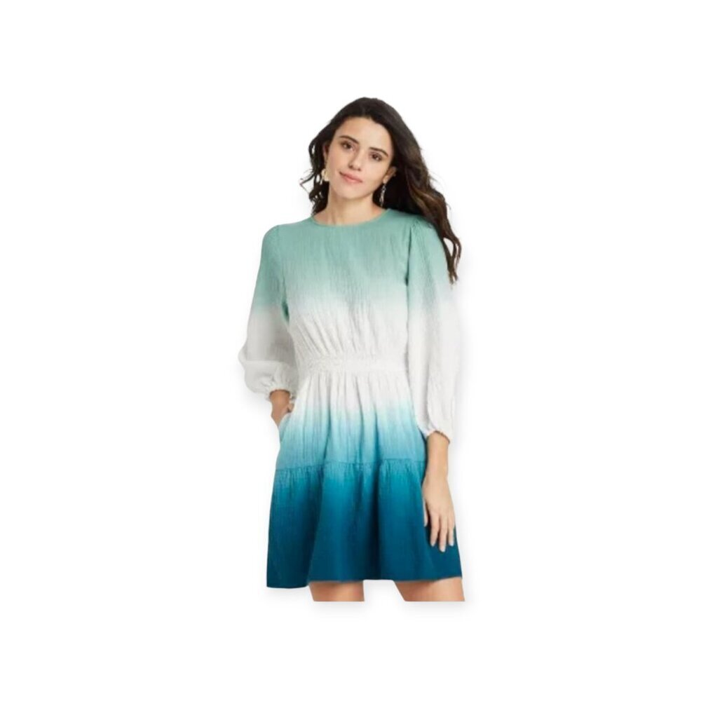 Universal Thread Dip Dye Ombre Cotton Midi Dress Size XS Blue Green Summer Dress